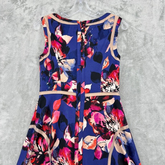 Adrianna Papell Dress 2 Floral Event Career Classic Stretch Lined Zip Blue Pink - Picture 6 of 15